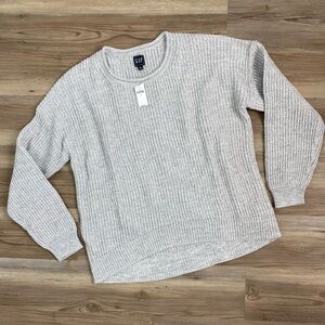 NWT GAP Womens XL Sweater Roll Neck Light Gray 100% Cotton Curved Semi High Low
